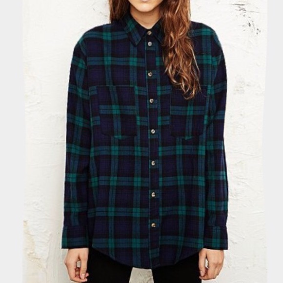 Urban Outfitters Blue Green Flannel Button Up Top