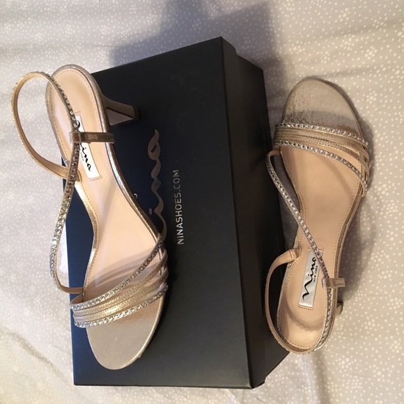 NINA Gold Rhinestone Heels - Picture 2 of 4