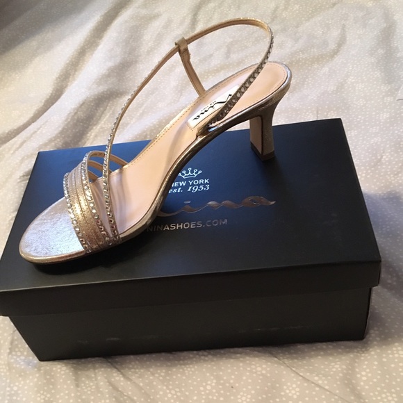 NINA Gold Rhinestone Heels - Picture 3 of 4