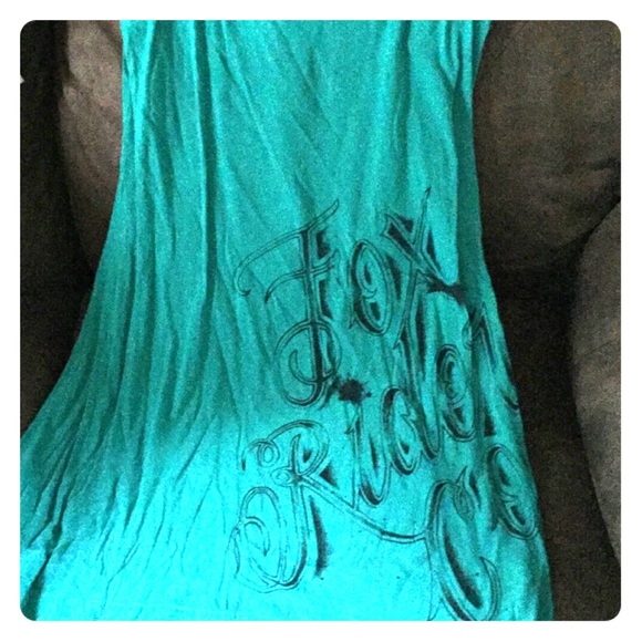 Long, teal, spaghetti strap FOX tank.