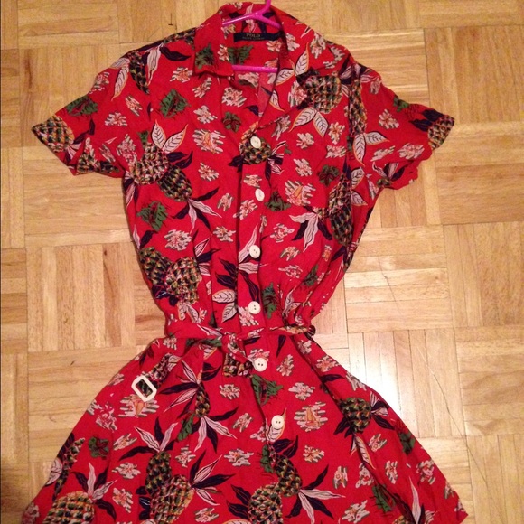 Tropical Pineapple Print Belted Romper