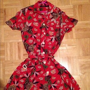 Tropical Pineapple Print Belted Romper