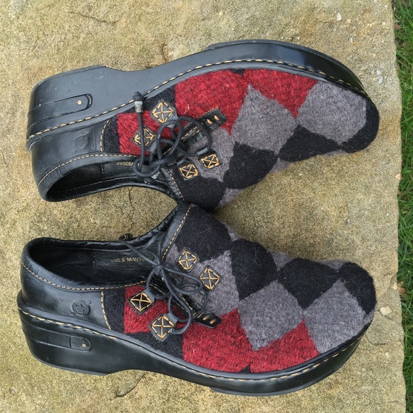 Born size 9 clogs. Wool argyle tops.