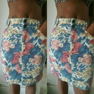 Vintage floral Paris blue jean skirt