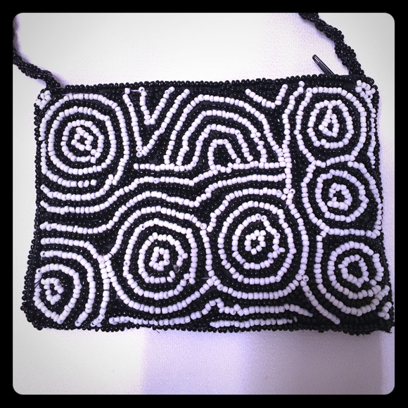 Black and white beaded crossbody wallet