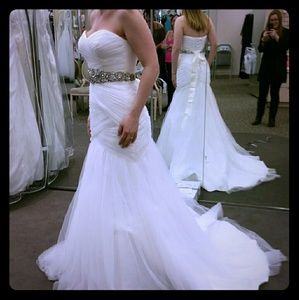 Fit and flare style white wedding dress