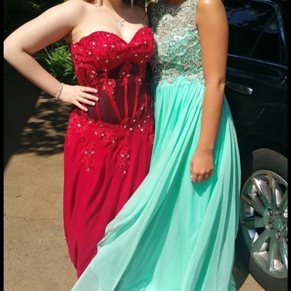 Red strapless prom dress!