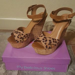 Leopard Peep Toe Wedges