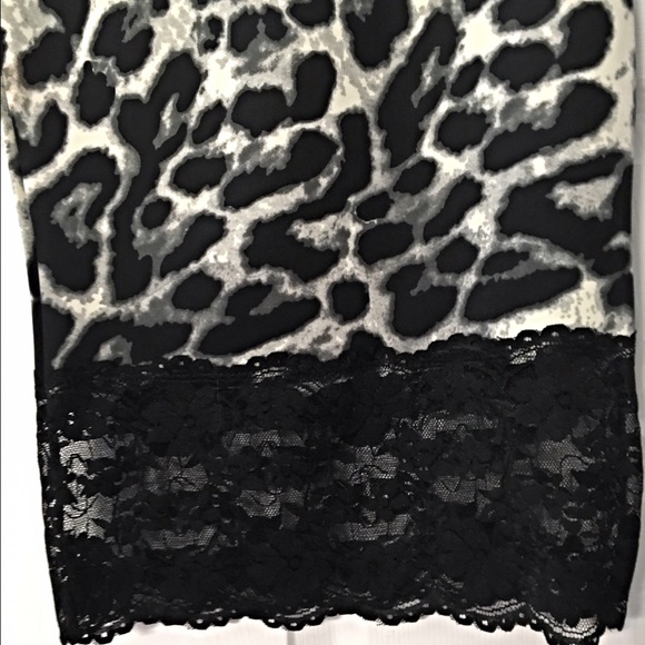 Animal print pencil skirt with lace hemline LAST 1 - Picture 3 of 4