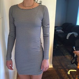 White and blue striped dress