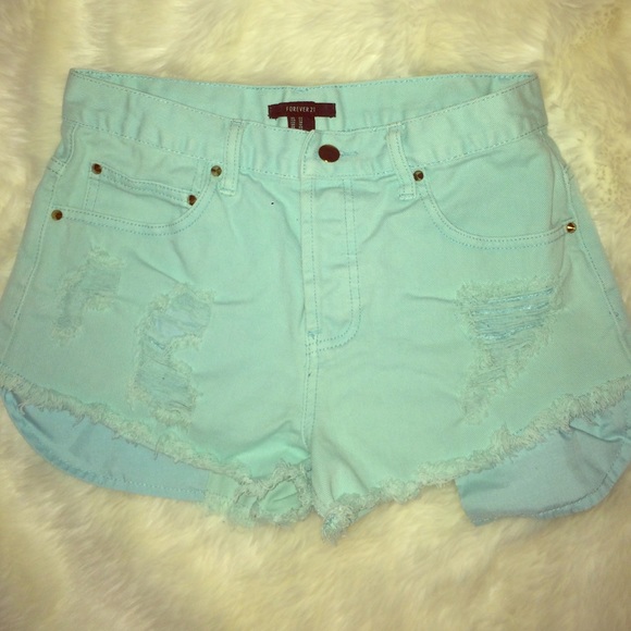 Aqua high-waisted shorts