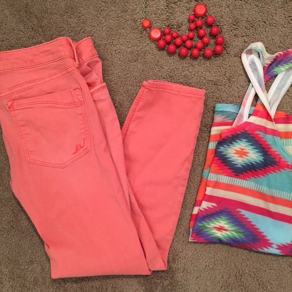 EXPRESS Coral Skinny Cropped Jeans