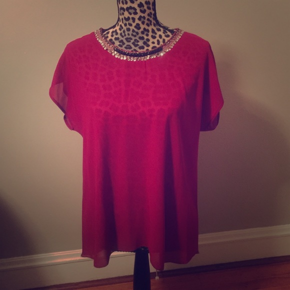 Beautiful Red Top Beaded Neckline XL