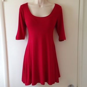 Red Scoop Neck Flowy Flared Tunic-length Top