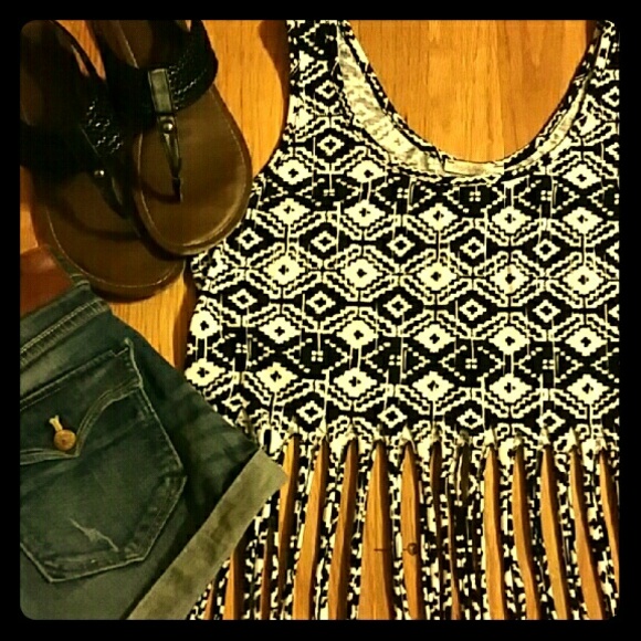 Aztec print fringe crop top