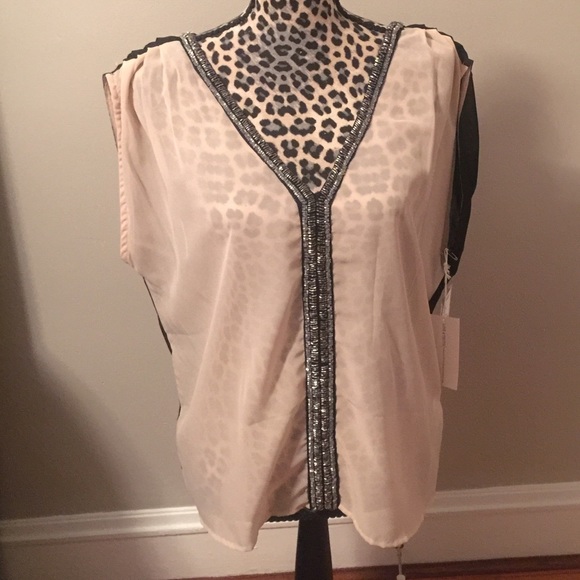 Brand new beaded top sz XL Beige/Black