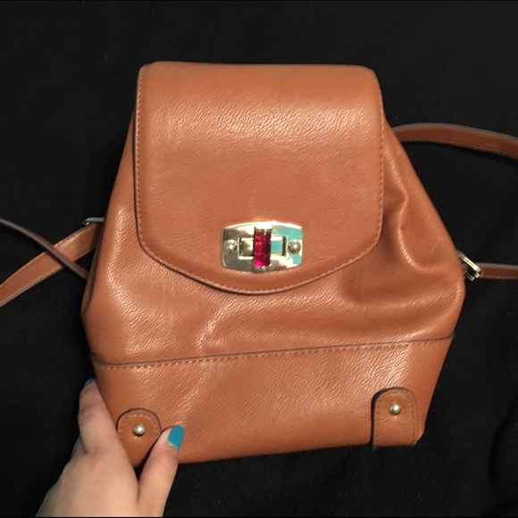 Brown Faux Leather Mini Backpack!