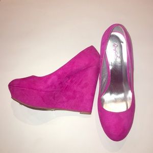 Pink suede wedges