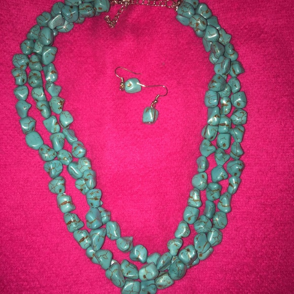 Turquoise rock necklace & earrings