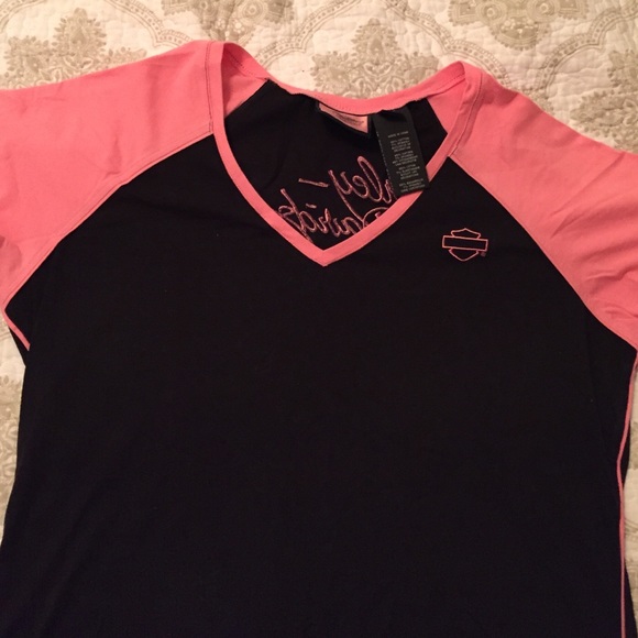 Pink and Black Harley Davidson Short Sleeve Shirt