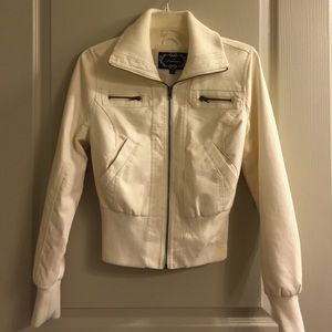 Faux leather jacket (cream/white, size M)