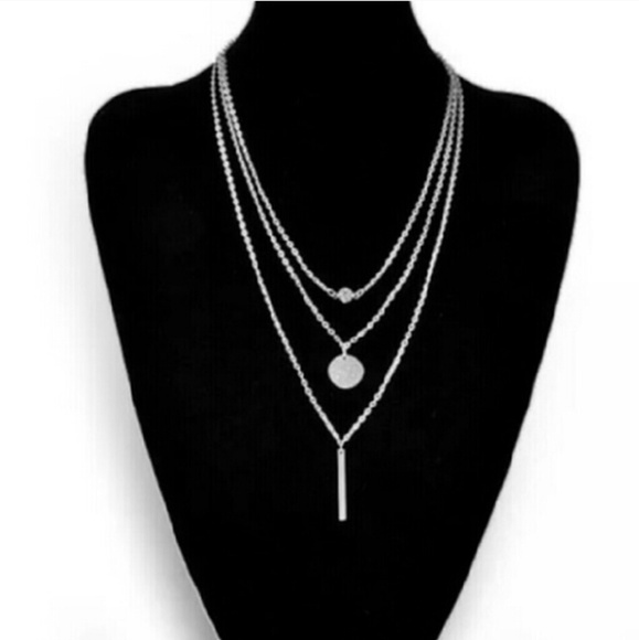 Three Layer Charm Silver Necklace - Picture 2 of 3