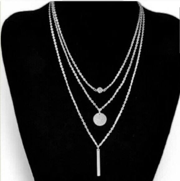 Three Layer Charm Silver Necklace - Picture 3 of 3