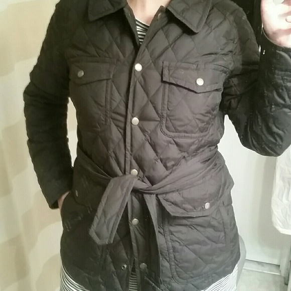 J.Crew black belted quilted coat - Picture 1 of 5