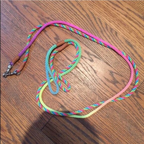 Two thin multi color dog leashes sz small/med