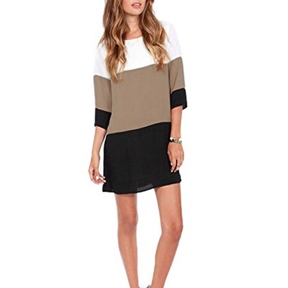 Colorblock Half Sleeve Shift Dress Keyhole Back