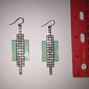 Mint green and diamond dangle earrings