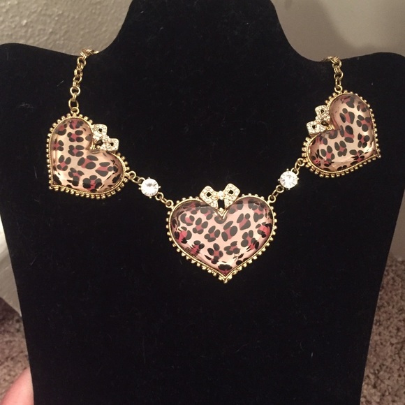 Betsey Johnson Pink Leopard Heart Necklace