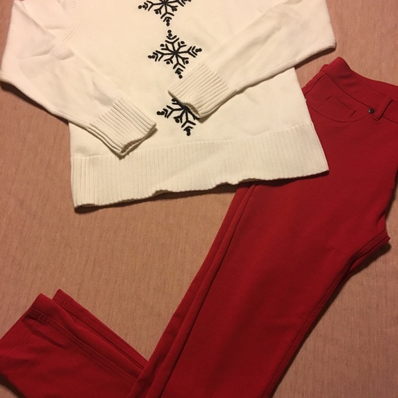 CUTE sweater & red skinny cotton leggings bundle