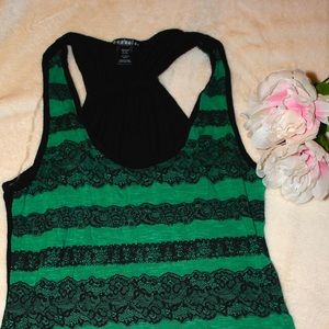 Green tank top with lace detail