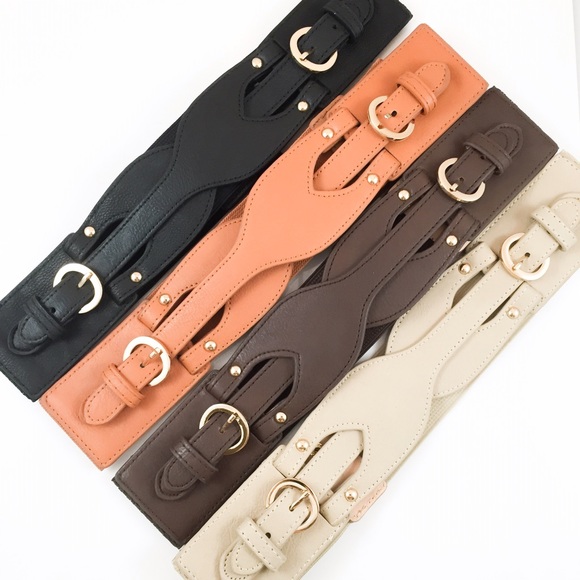 PLUS SIZE TWIST LEATHER BUCKLE CORSET BELT BEIGE - Picture 2 of 3