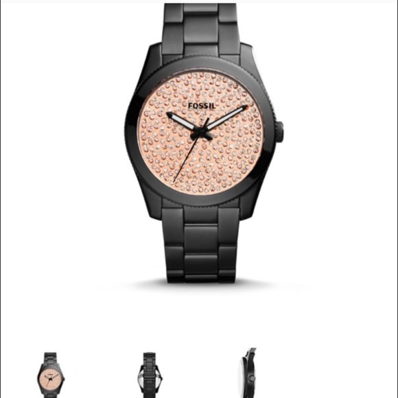 Black and rose gold fossil watch