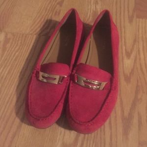Red suede, Gold hardware Coach drivers size 6