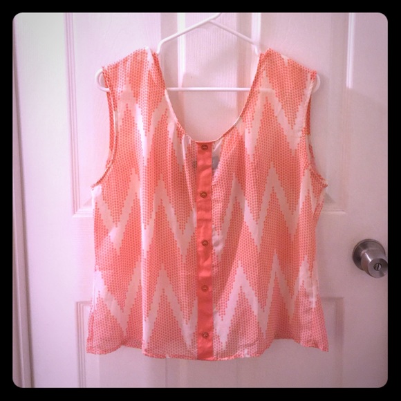 Coral and Cream sheer top w/ bow on the back