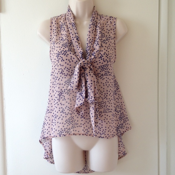 Flowy Light Pink Chiffon Blouse w/ Polkadots