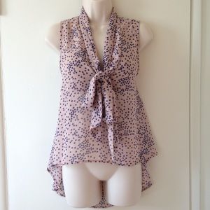 Flowy Light Pink Chiffon Blouse w/ Polkadots