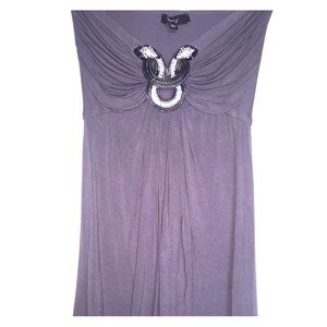 Long sleeveless blouse top w/ crystal accessories