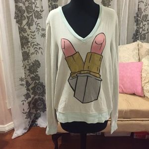 Worn WildFox mint lipsticks sweater. Size S