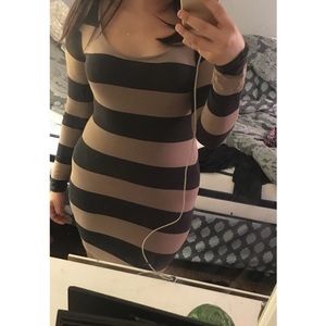 Black & nude striped bodycon dress