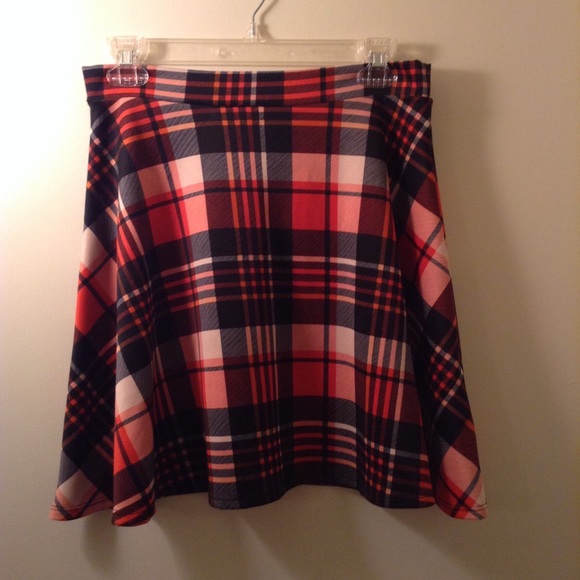 Papaya Red Plaid Skater Skirt