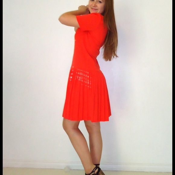 Vintage Dresses & Skirts - SOLD 60s Mod Mini Dress Drop Waist Scooter  Orange