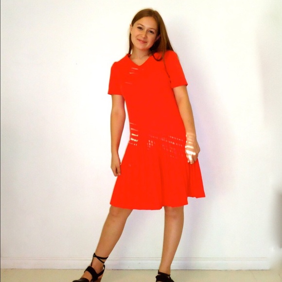 SOLD 60s Mod Mini Dress Drop Waist Scooter Orange - Picture 2 of 4