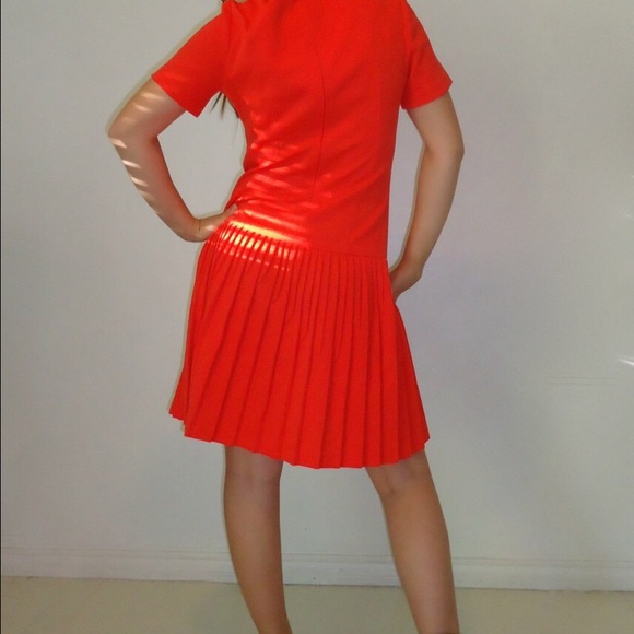 SOLD 60s Mod Mini Dress Drop Waist Scooter Orange - Picture 3 of 4