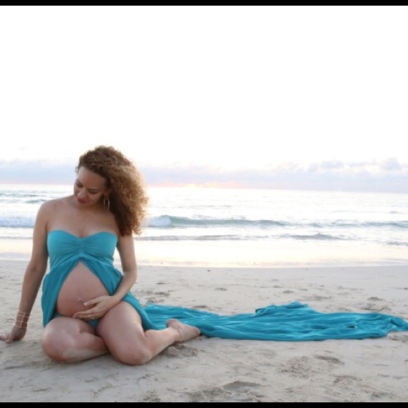 Gorgeous turquoise Maternity Gown with open front