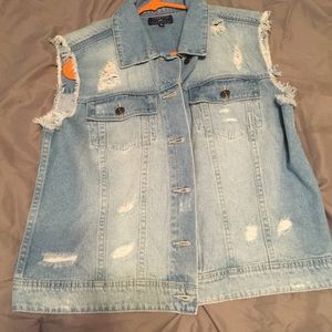 Denim distressed vest