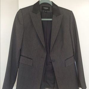 Express grey blazer with black leather collar
